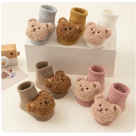Cute Cartoon Bear Baby Socks for Boy Girl Winter Soft Cotton Anti Slip Soled Newborn Toddler Sock Kids Thicken Socken Warm Socks